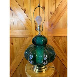 Vintage Hollywood Regency Teal Lamp Floral Lamp Carl Falkenstein